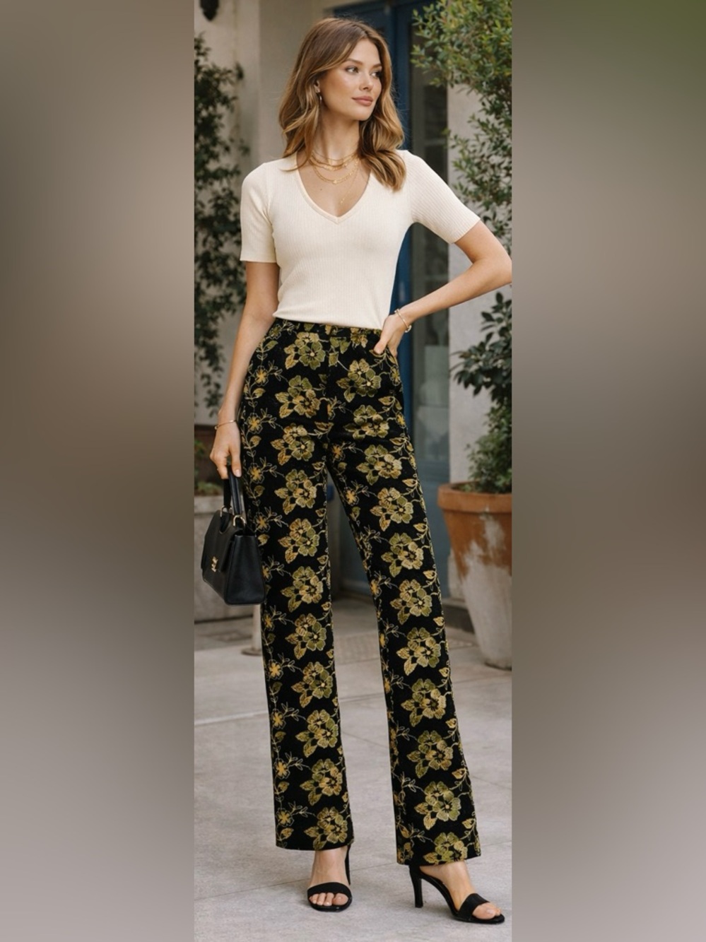 Vintage Renfrew Embroidered Pants 🌿 Black Gold Floral High Waist Boho Small